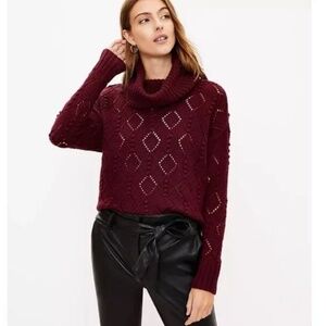 Loft Bobble Turtleneck Sweater, Bold Bourdeax
